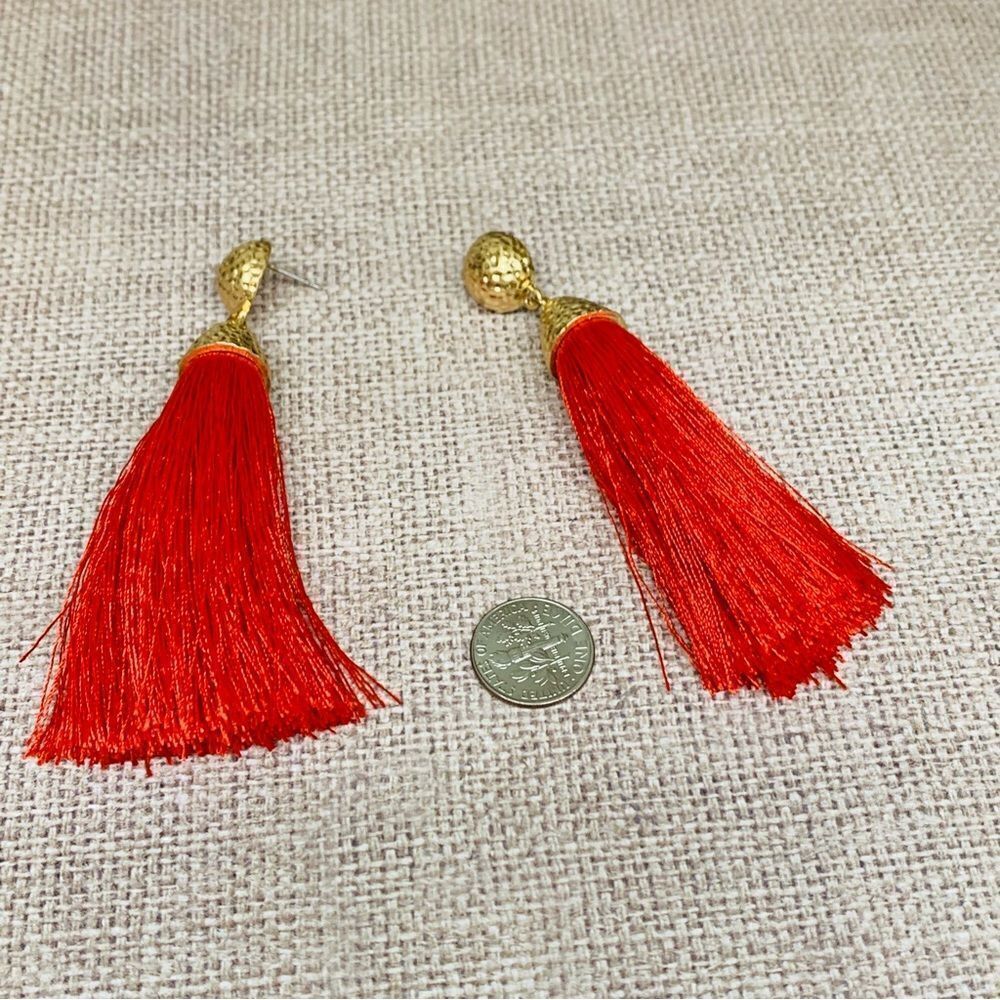 Red Gold Tassel Earrings‎